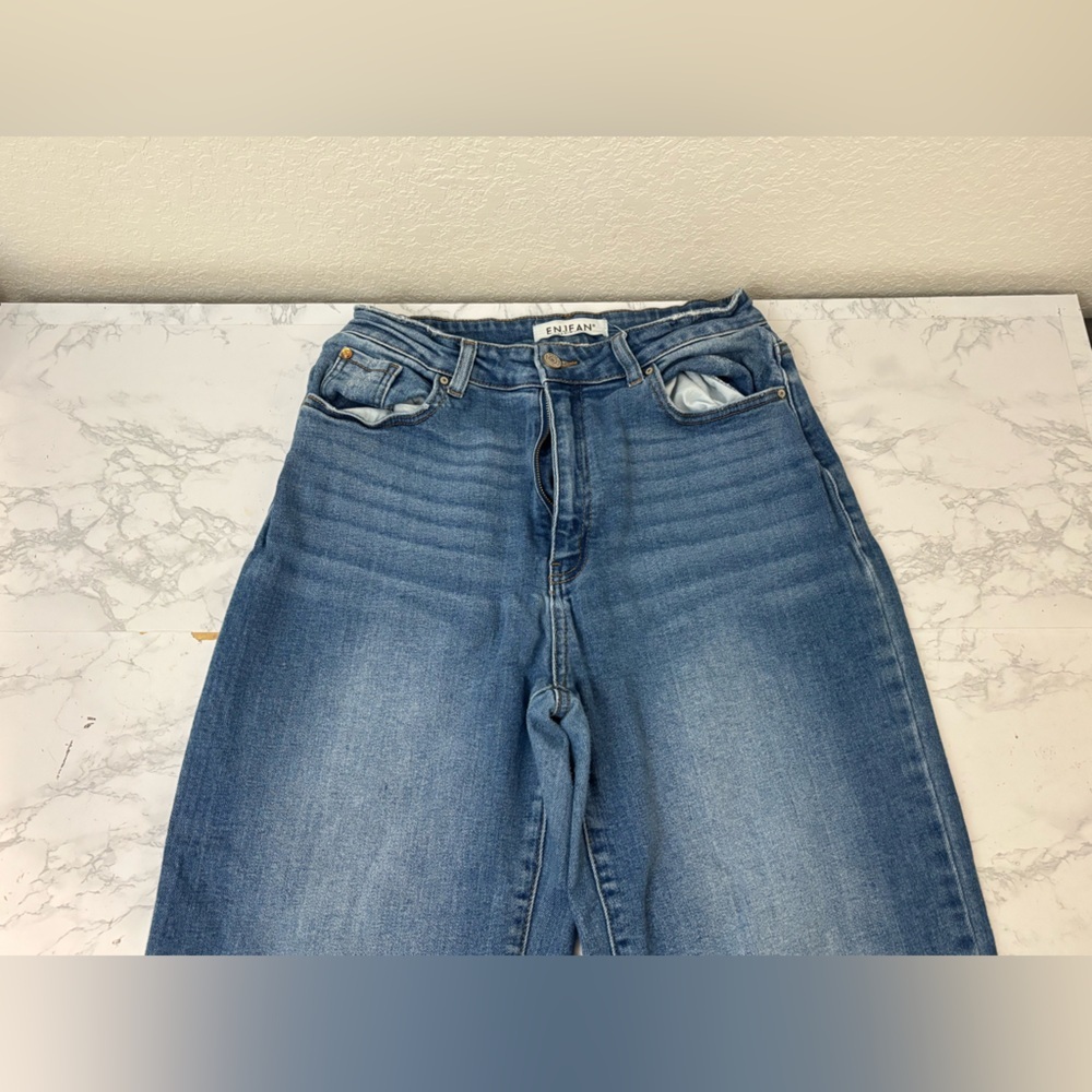 Enjean Denim Co. Jeans Womens Juniors Sz 11 BootCut Off High Waisted Blue - Picture 2 of 7